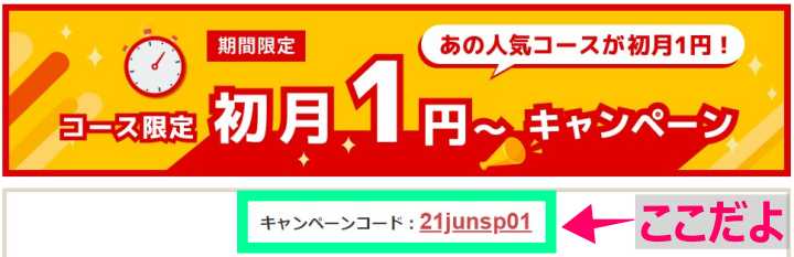 初月1円キャンペーンの広告とキャンペーンコード